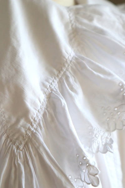 1890s~1900s Edwardian Big Collar White Cotton Ruffled Blouse