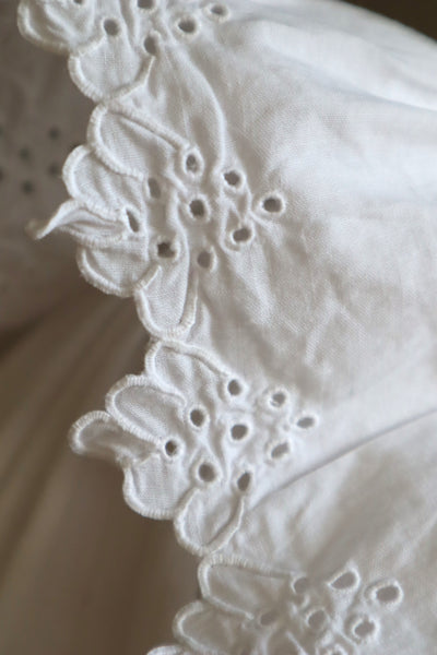 1890s~1900s Edwardian Big Collar White Cotton Ruffled Blouse