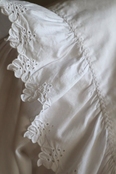 1890s~1900s Edwardian Big Collar White Cotton Ruffled Blouse