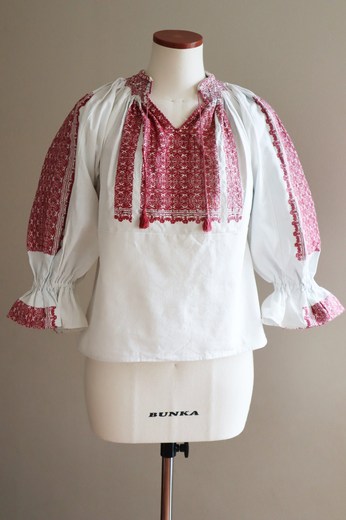 1940s Romanian Blouse Glittering Sequins Red Embroidery