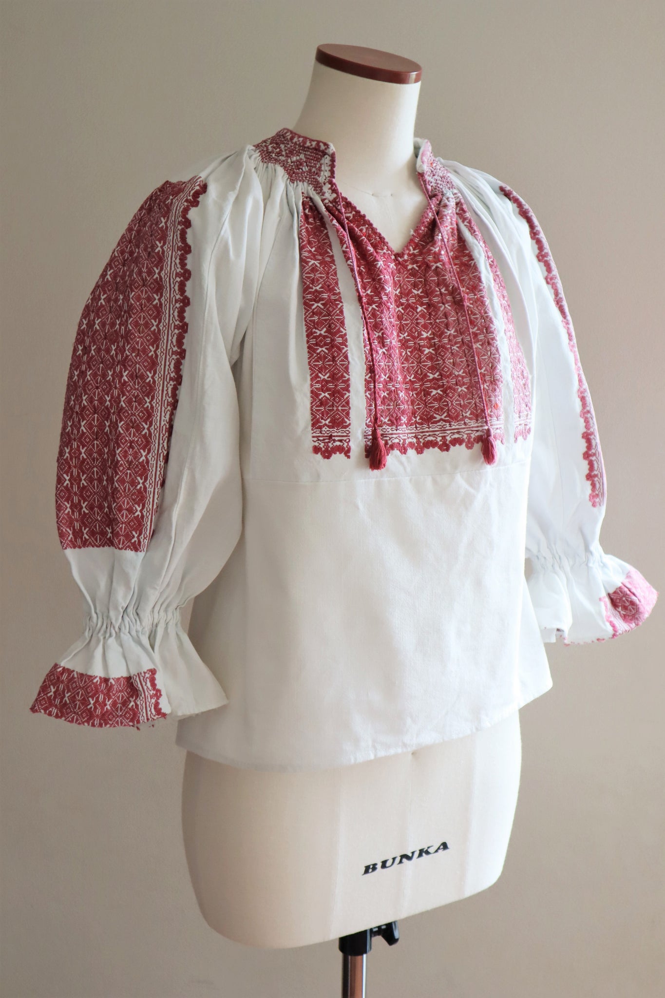1940s Romanian Blouse Glittering Sequins Red Embroidery