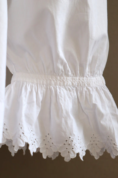 1890s~1900s Edwardian Big Collar White Cotton Ruffled Blouse