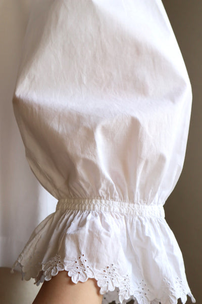 1890s~1900s Edwardian Big Collar White Cotton Ruffled Blouse