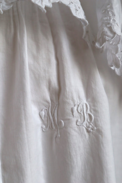 1890s~1900s Edwardian Big Collar White Cotton Ruffled Blouse