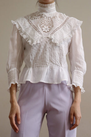 1900s Cotton Embroidered Lace Blouse White