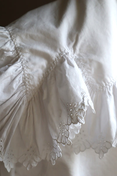 1890s~1900s Edwardian Big Collar White Cotton Ruffled Blouse