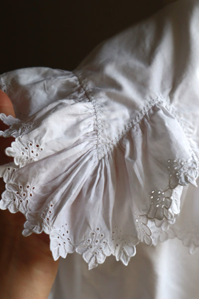 1890s~1900s Edwardian Big Collar White Cotton Ruffled Blouse