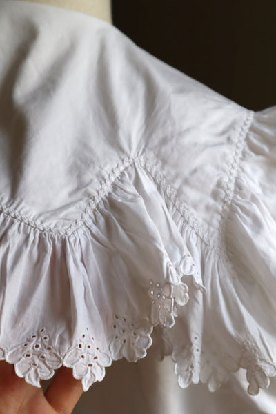 1890s~1900s Edwardian Big Collar White Cotton Ruffled Blouse