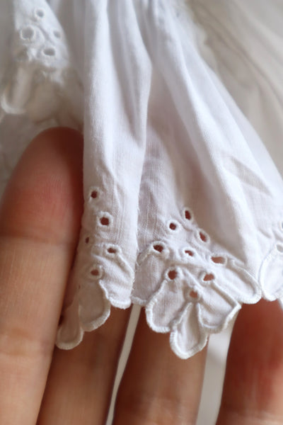 1890s~1900s Edwardian Big Collar White Cotton Ruffled Blouse