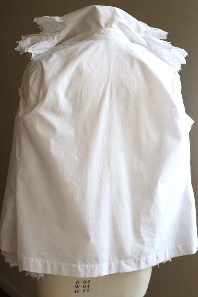 1890s~1900s Edwardian Big Collar White Cotton Ruffled Blouse