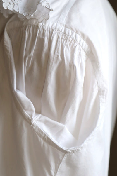 1890s~1900s Edwardian Big Collar White Cotton Ruffled Blouse