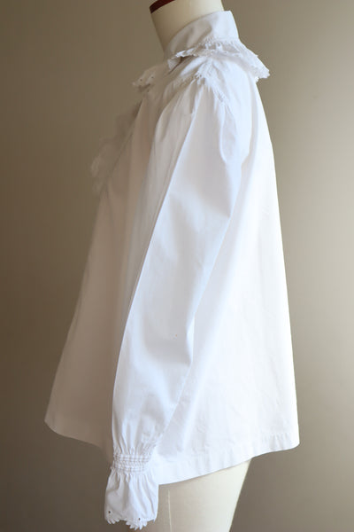 1900s Edwardian White Cotton Ruffled Blouse Monogram MC