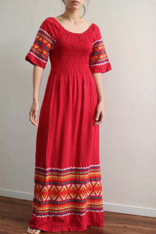 70s Red Bohemian Maxi Dress