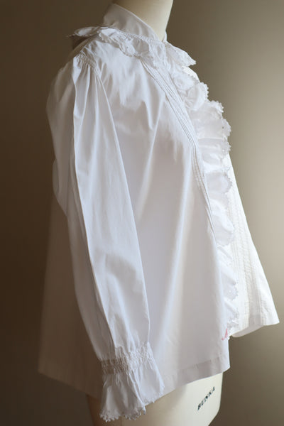 1900s Edwardian White Cotton Ruffled Blouse Monogram MC