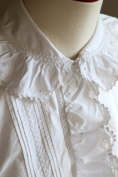 1900s Edwardian White Cotton Ruffled Blouse Monogram MC