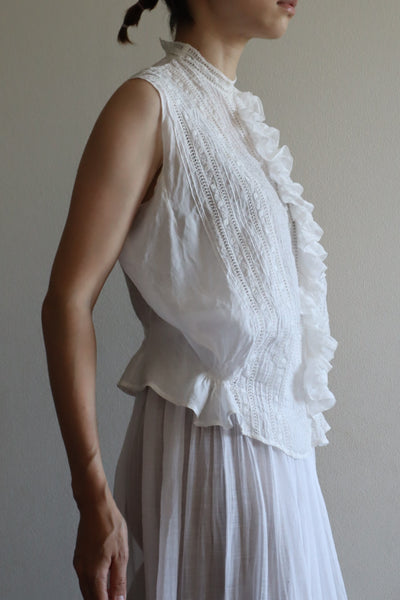 1920s Embroidery  Ruffle Lace Sleeveless Blouse