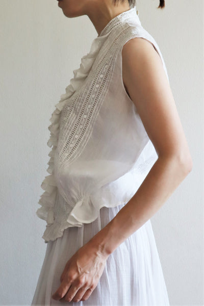 1920s Embroidery  Ruffle Lace Sleeveless Blouse