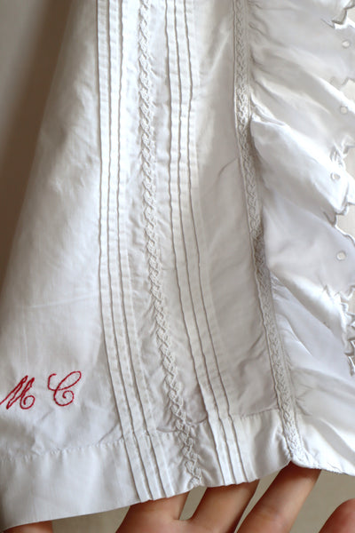 1900s Edwardian White Cotton Ruffled Blouse Monogram MC