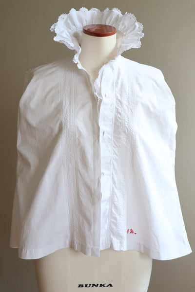 1900s Edwardian White Cotton Ruffled Blouse Monogram MC