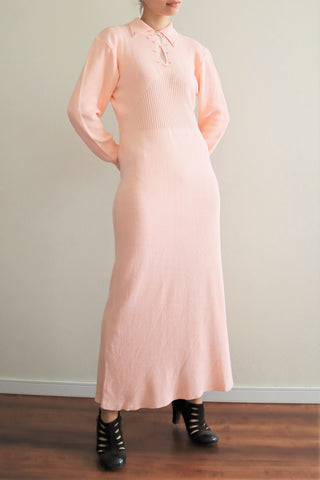 80s Pale Pink Cotton Knit Dress