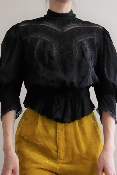 19th Antique Edwardian Blouse Black