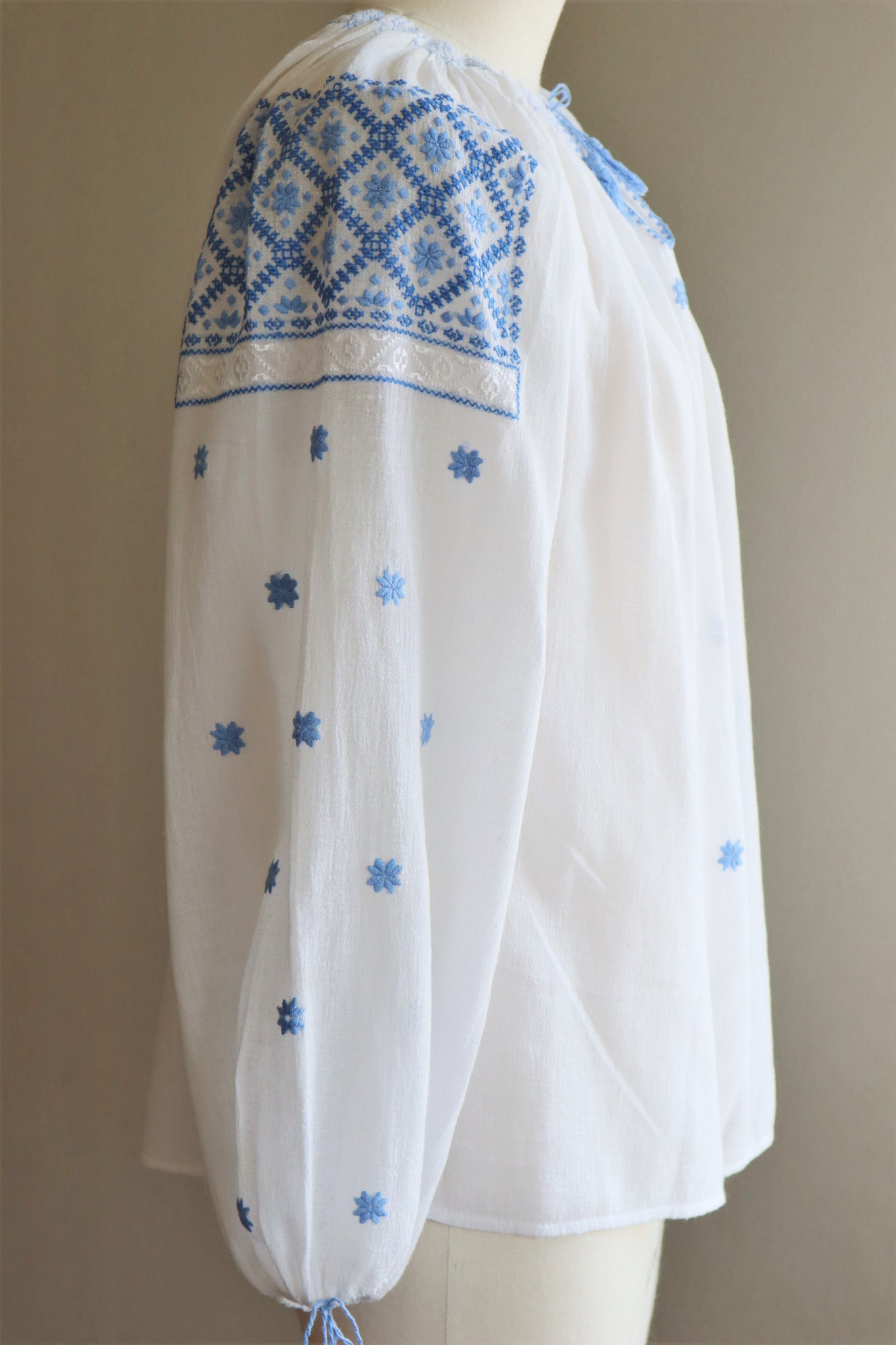 1940s Hand Embroidered Cotton Gauze Romanian Blouse
