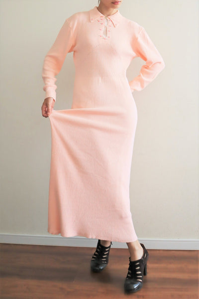 80s Pale Pink Cotton Knit Dress