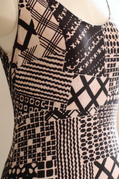 80s Patchwork Printed Stretch Long Dress