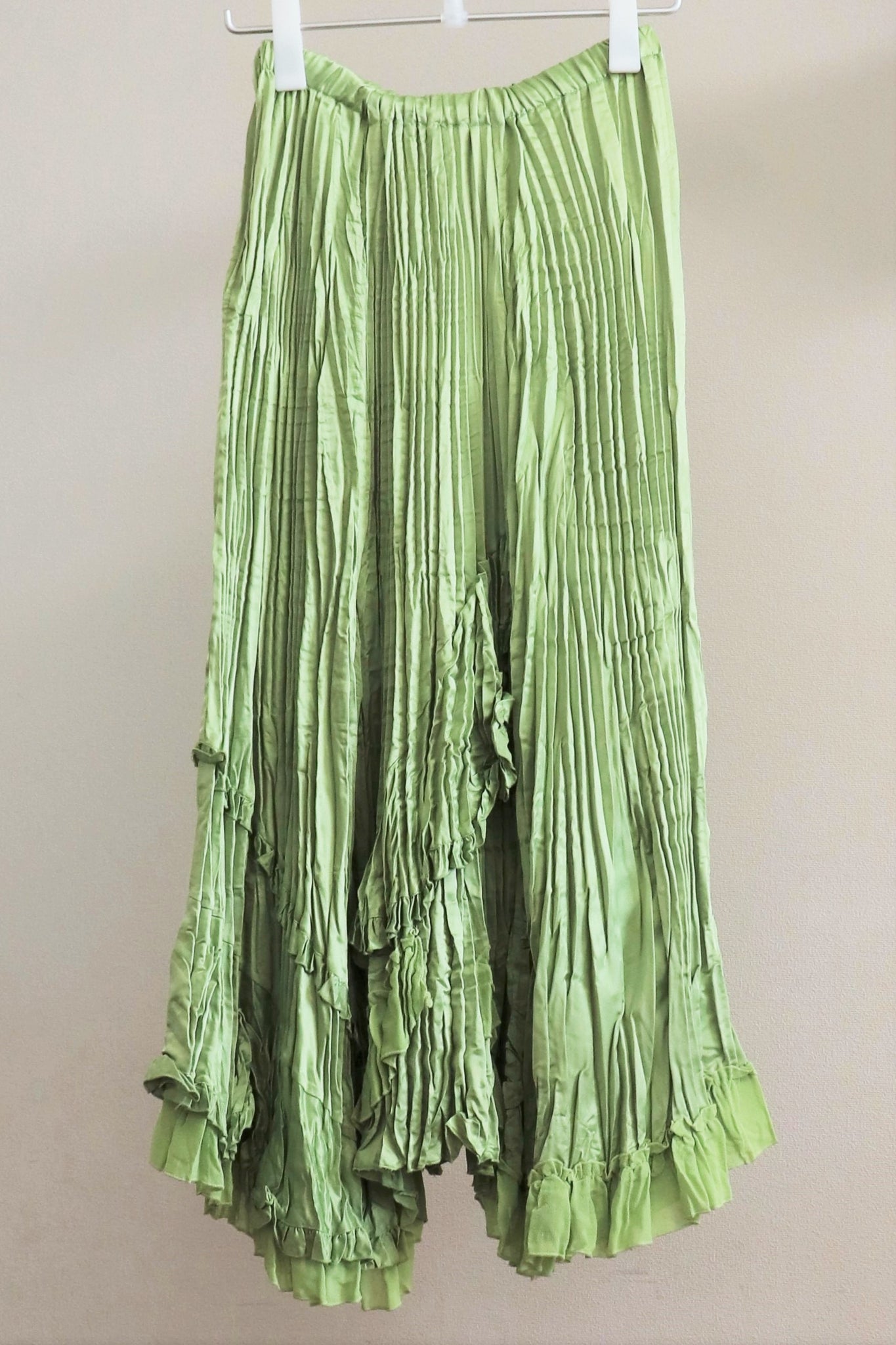 80s Green Pleated Long Skirt