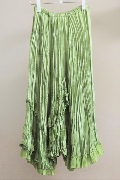 80s Green Pleated Long Skirt