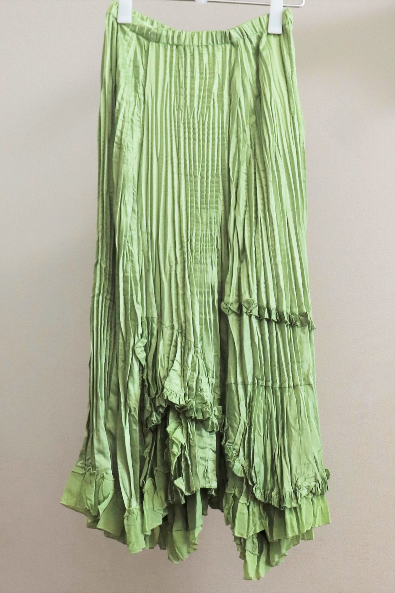 80s Green Pleated Long Skirt