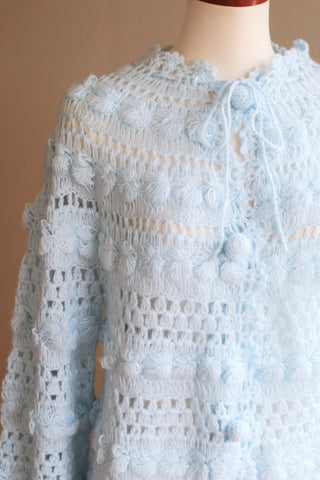 80s Fluffy Pale Blue Hand Knit Cardigan