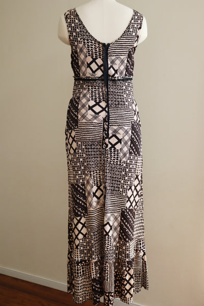 80s Patchwork Printed Stretch Long Dress