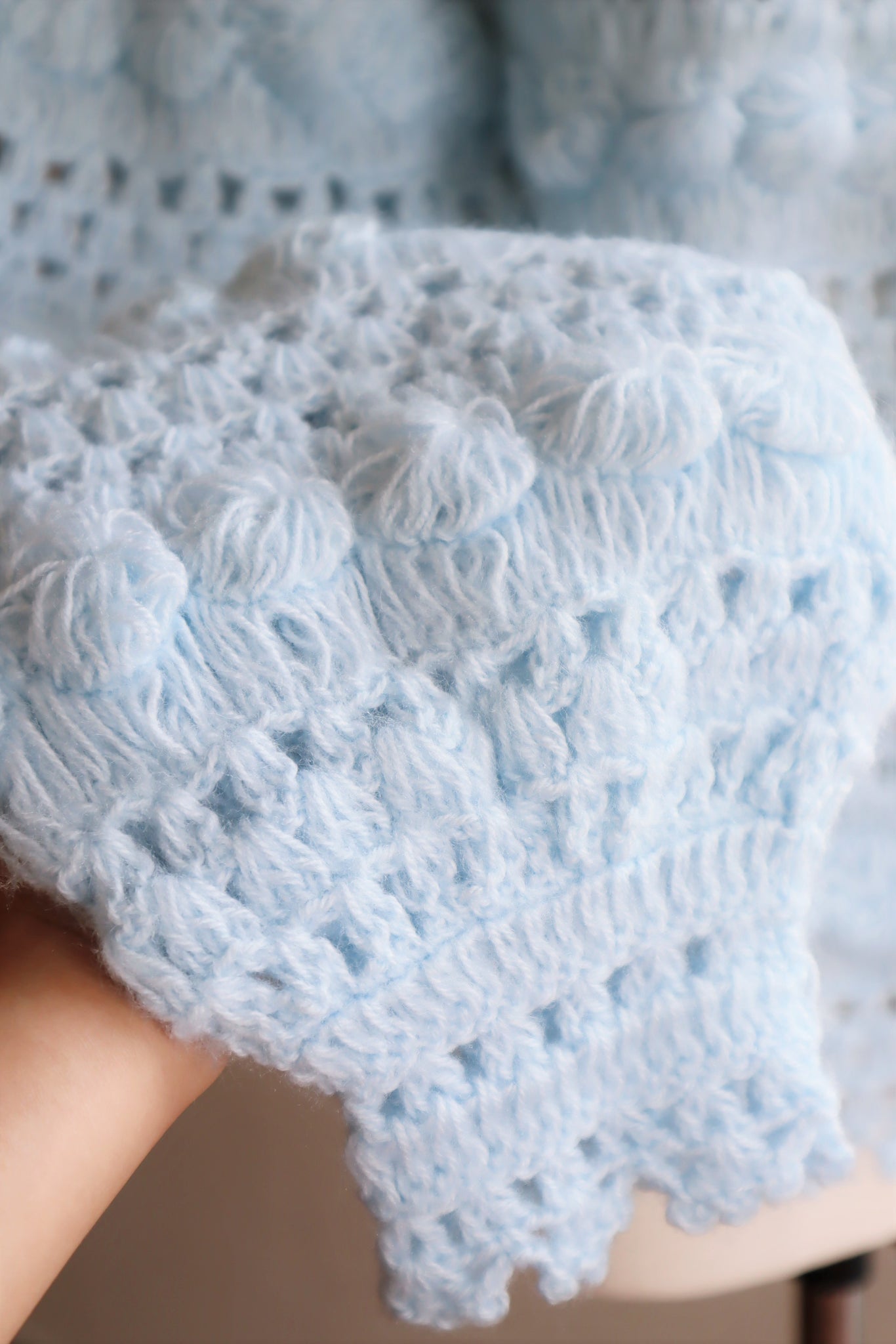 80s Fluffy Pale Blue Hand Knit Cardigan
