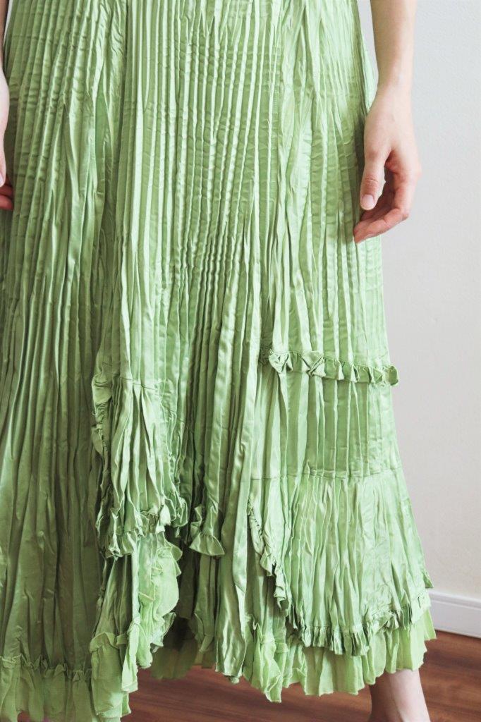 80s Green Pleated Long Skirt