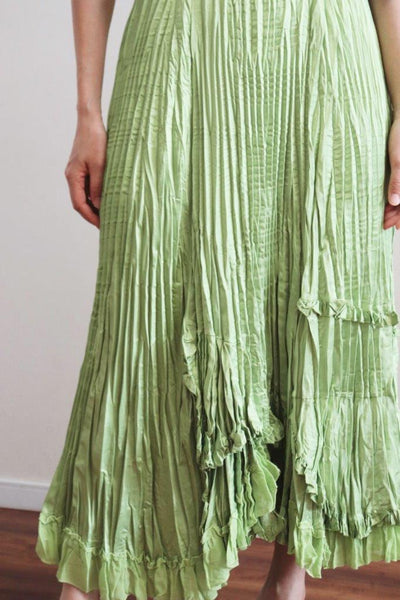 80s Green Pleated Long Skirt