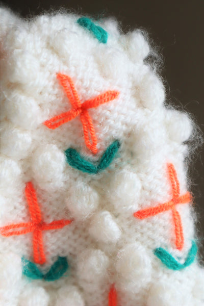 80s Neon Orange flower Embroidered Austrian Hand Knit Cardigan