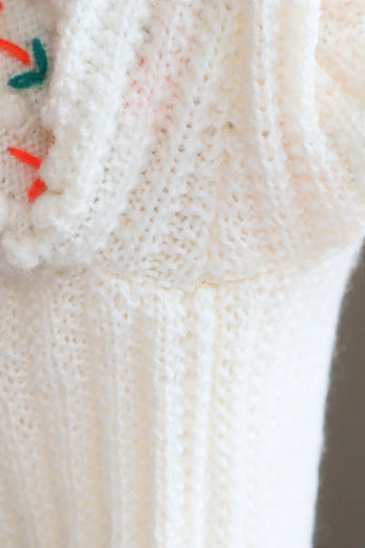 80s Neon Orange flower Embroidered Austrian Hand Knit Cardigan