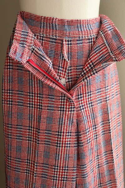 70s Plaid Bell Bottom Pants Red×Purple×Blue