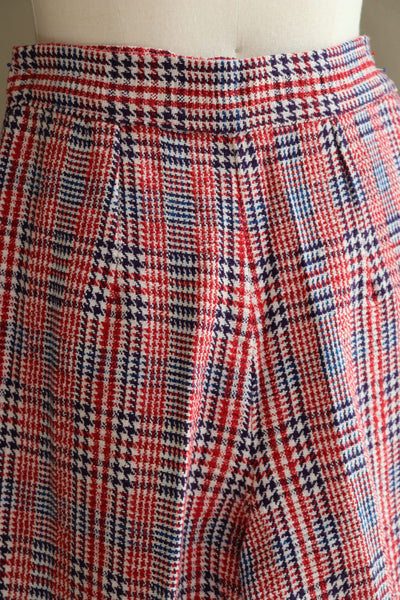 70s Plaid Bell Bottom Pants Red×Purple×Blue