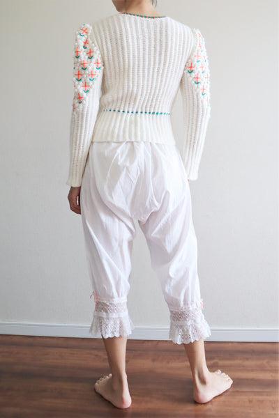 80s Neon Orange flower Embroidered Austrian Hand Knit Cardigan