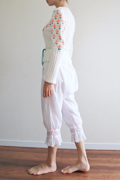 80s Neon Orange flower Embroidered Austrian Hand Knit Cardigan
