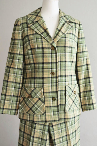 70s Pendleton Green Plaid Wool Suit