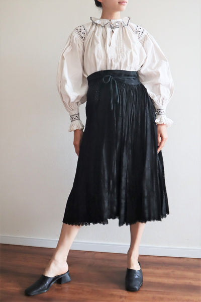 50s Hungarian Black Silk Brocade Skirt