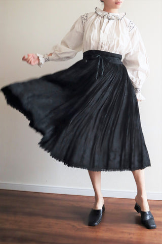 50s Hungarian Black Silk Brocade Skirt