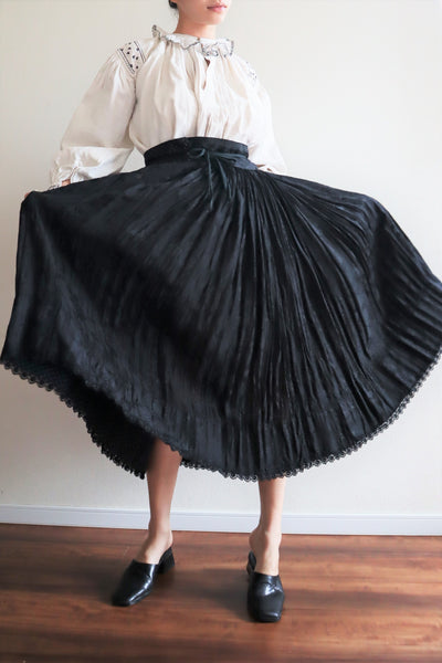 50s Hungarian Black Silk Brocade Skirt