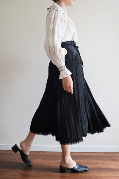 50s Hungarian Black Silk Brocade Skirt