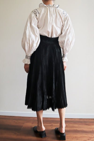 50s Hungarian Black Silk Brocade Skirt