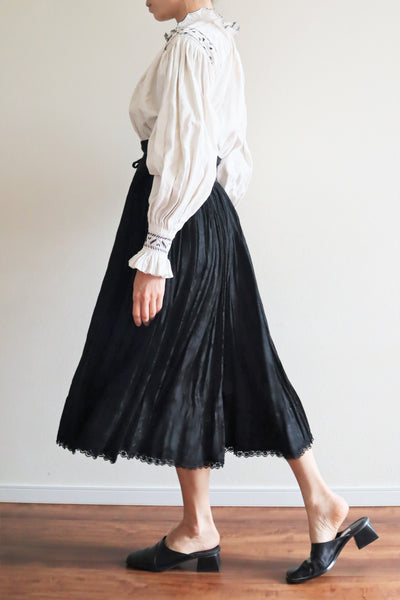 50s Hungarian Black Silk Brocade Skirt