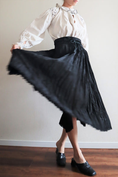 50s Hungarian Black Silk Brocade Skirt